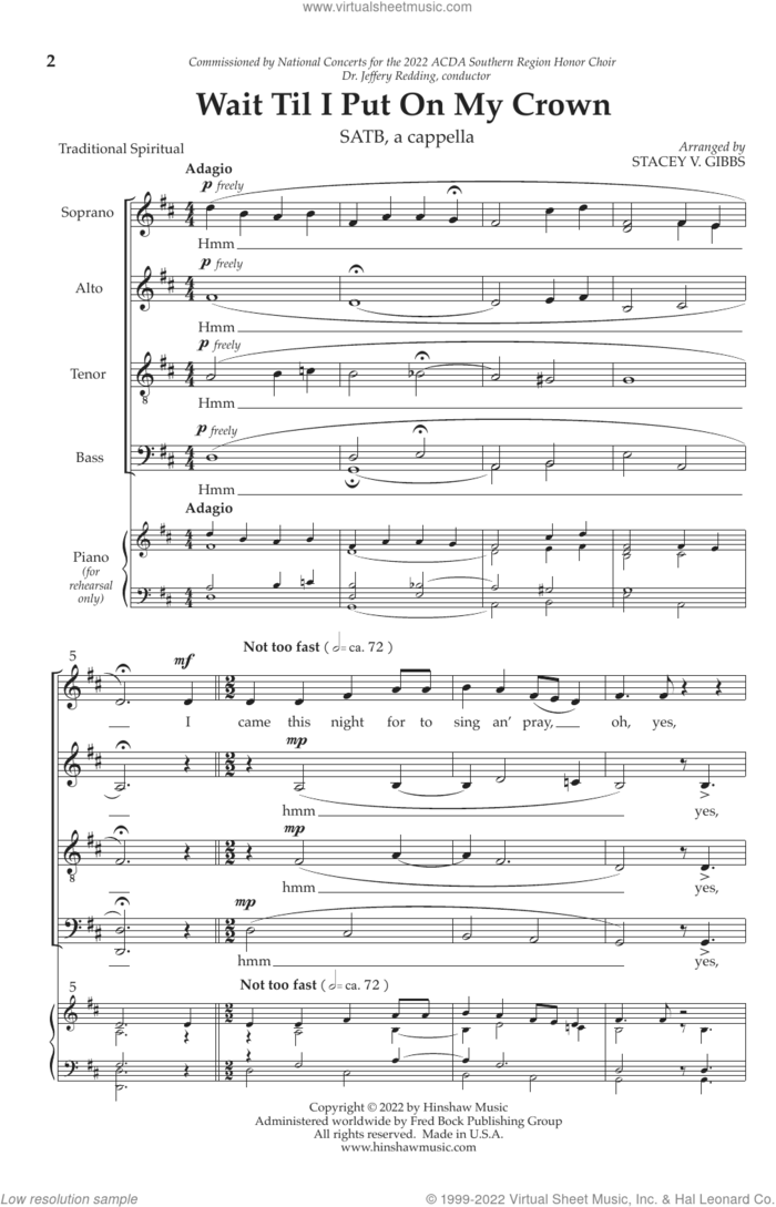 Wait Til I Put On My Crown (arr. Stacey V. Gibbs) sheet music for choir (SATB: soprano, alto, tenor, bass)  and Stacey V. Gibbs, intermediate skill level