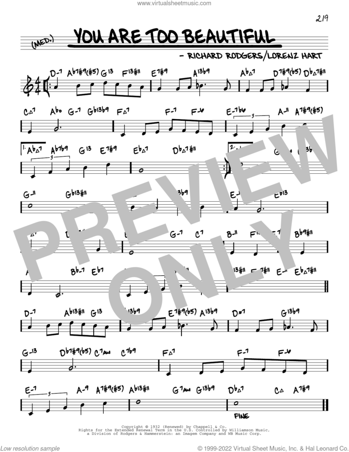 You Are Too Beautiful (arr. David Hazeltine) sheet music for voice and other instruments (real book) by Richard Rodgers, David Hazeltine, Lorenz Hart and Rodgers & Hart, intermediate skill level