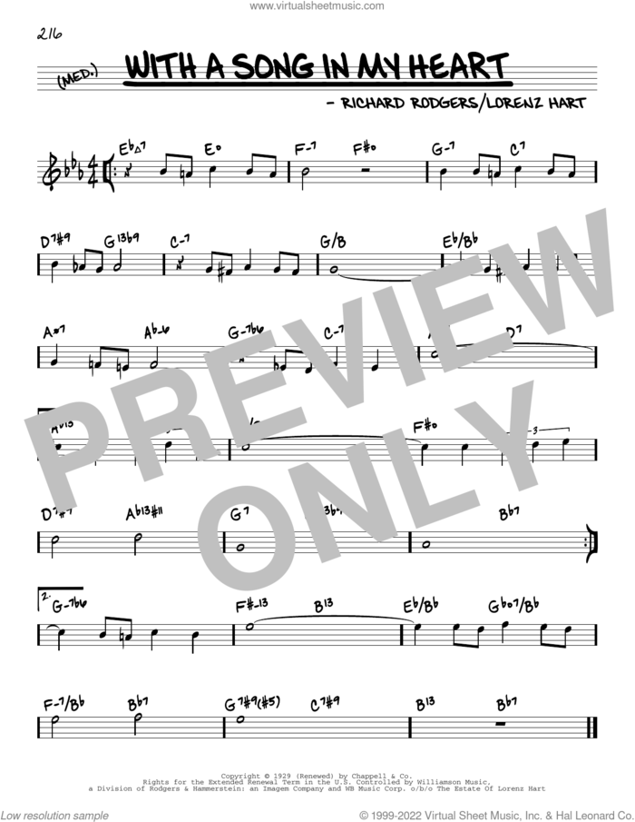 With A Song In My Heart (arr. David Hazeltine) sheet music for voice and other instruments (real book) by Richard Rodgers, David Hazeltine, Jerry Vale, Jose Carreras, Stevie Wonder, Lorenz Hart and Rodgers & Hart, intermediate skill level