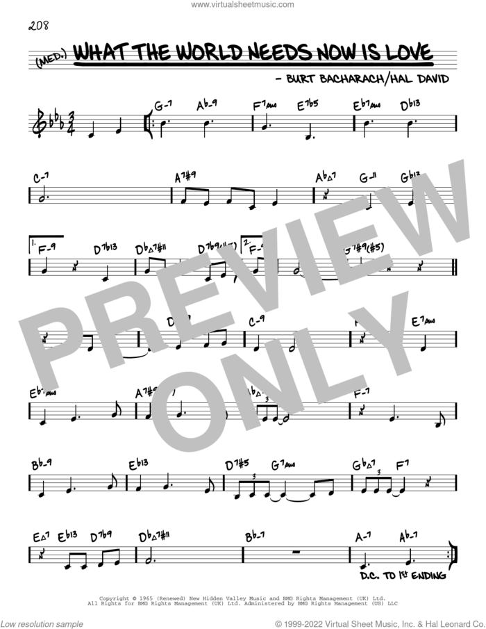 What The World Needs Now Is Love (arr. David Hazeltine) sheet music for voice and other instruments (real book) by Burt Bacharach, David Hazeltine, Jackie DeShannon, Bacharach & David and Hal David, intermediate skill level
