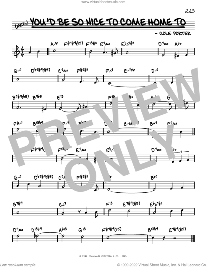 You'd Be So Nice To Come Home To (arr. David Hazeltine) sheet music for voice and other instruments (real book) by Cole Porter and David Hazeltine, intermediate skill level