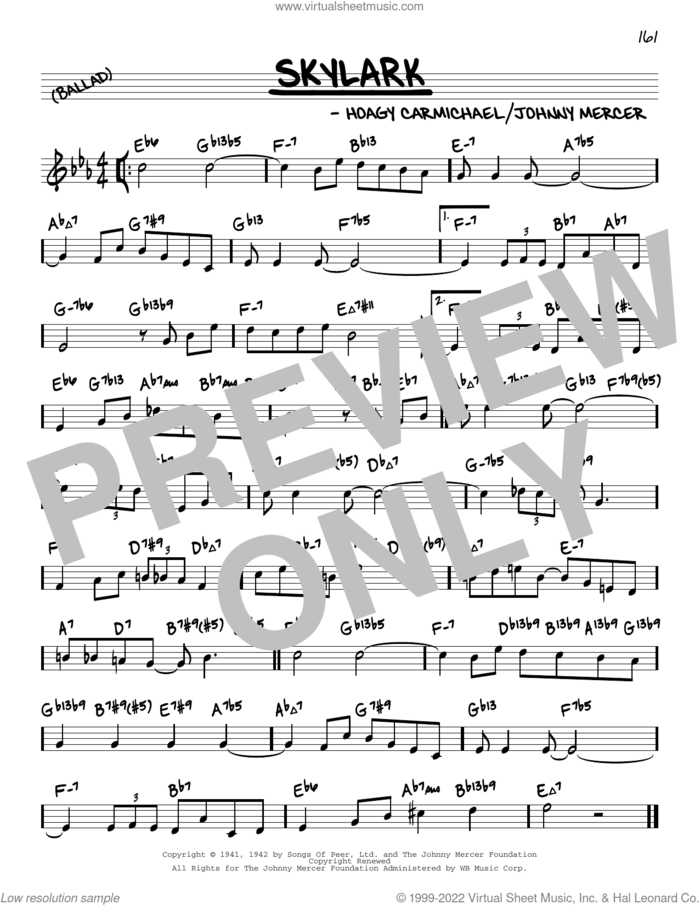 Skylark (arr. David Hazeltine) sheet music for voice and other instruments (real book) by Johnny Mercer, David Hazeltine and Hoagy Carmichael, intermediate skill level