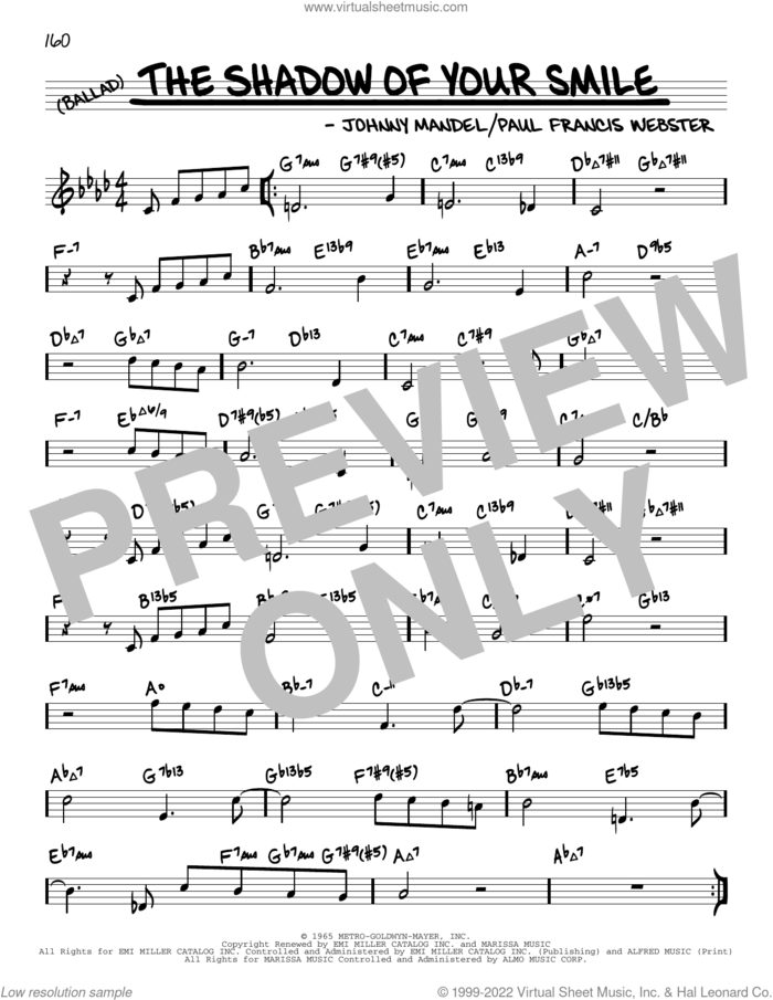 The Shadow Of Your Smile (arr. David Hazeltine) sheet music for voice and other instruments (real book) by Paul Francis Webster, David Hazeltine and Johnny Mandel, intermediate skill level