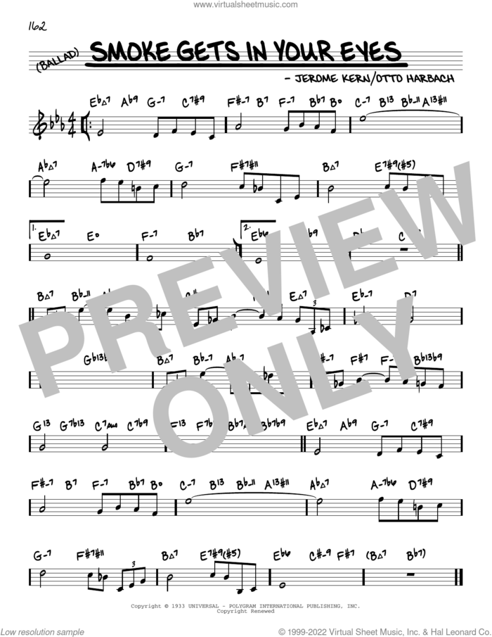 Smoke Gets In Your Eyes (arr. David Hazeltine) sheet music for voice and other instruments (real book) by Jerome Kern, David Hazeltine, The Platters and Otto Harbach, intermediate skill level