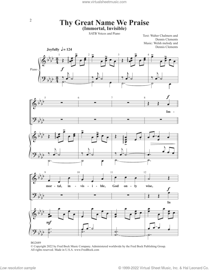 Thy Great Name We Praise sheet music for choir (SATB: soprano, alto, tenor, bass) by Dennis Clements, Welsh Melody and Walter Chalmers, intermediate skill level