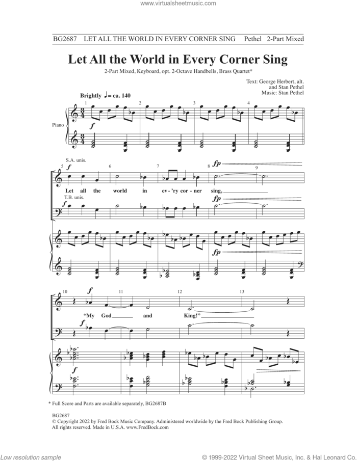Let All the World in Every Corner Sing sheet music for choir (SATB: soprano, alto, tenor, bass) by Stan Pethel and George Herbert, intermediate skill level