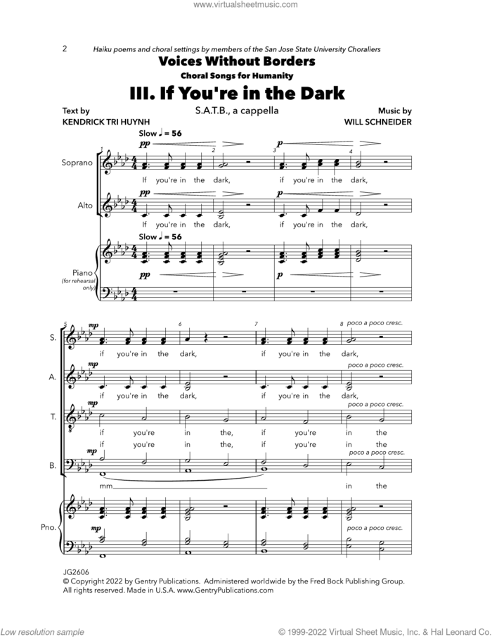 If You're in the Dark sheet music for choir (SATB: soprano, alto, tenor, bass) by Will Schneider and Kendrick Tri Huynh, intermediate skill level