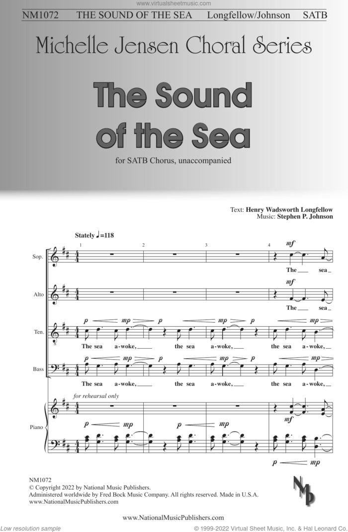 The Sound of the Sea sheet music for choir (SATB: soprano, alto, tenor, bass) by Stephen P. Johnson and Henry Wadsworth Longfellow, intermediate skill level