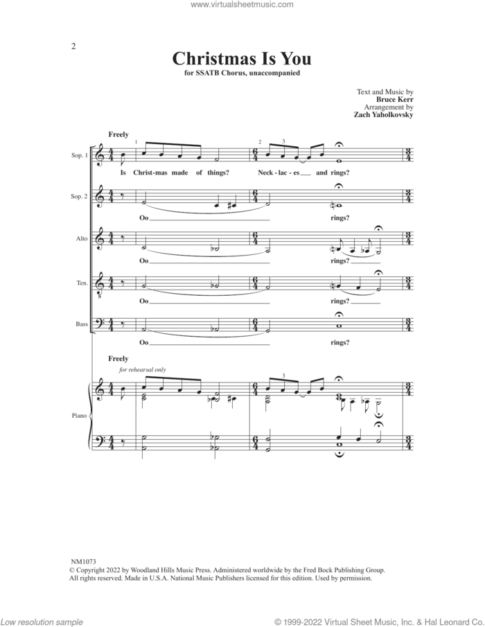 Christmas Is You sheet music for choir (SSATB) by Zach Yaholkovsky and Bruce Kerr, intermediate skill level