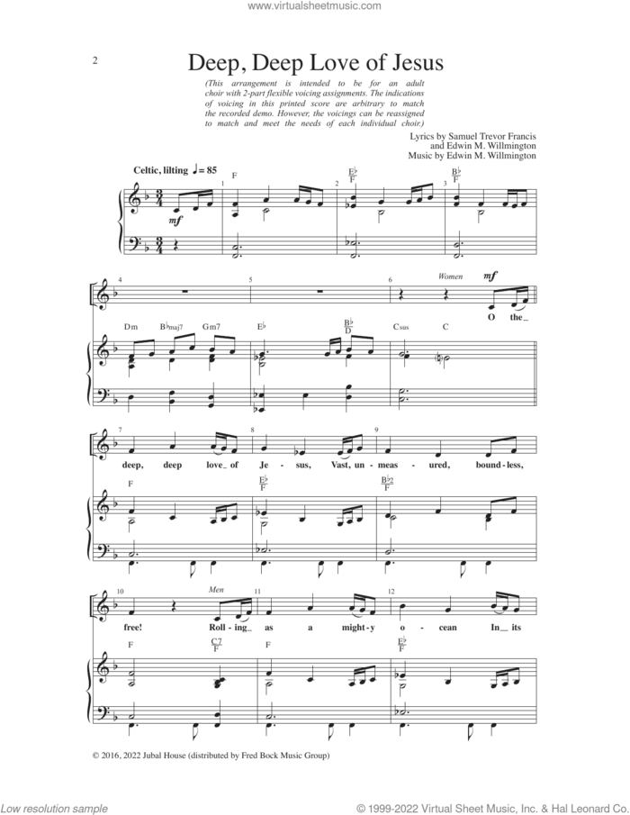Deep, Deep Love of Jesus sheet music for choir (2-Part) by Edwin M. Willmington and Samuel Trevor Francis, intermediate duet