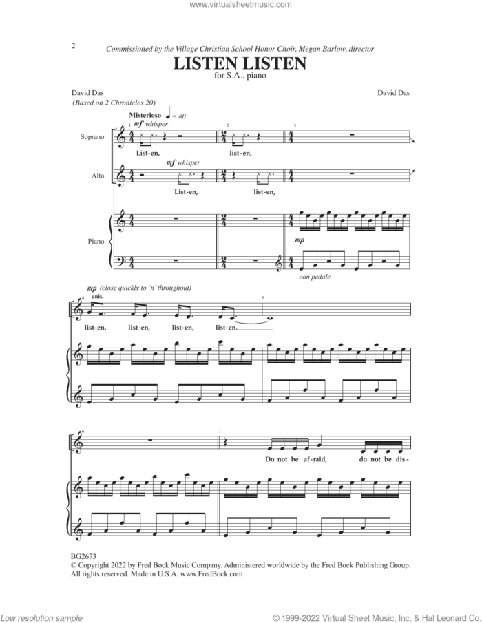 Listen, Listen sheet music for choir (2-Part) by David Das, intermediate duet