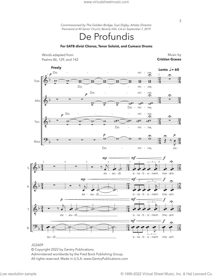 De Profundis sheet music for choir (SATB Divisi) by Cristian Grases, intermediate skill level