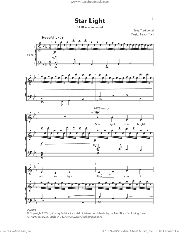 Star Light sheet music for choir (SATB: soprano, alto, tenor, bass) by Trevor Tran, intermediate skill level