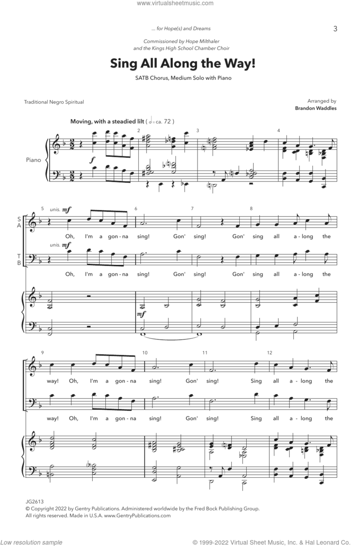 Sing All Along The Way! sheet music for choir (SATB: soprano, alto, tenor, bass) by Brandon Waddles, intermediate skill level