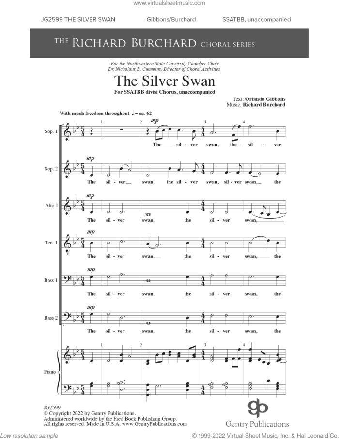 The Silver Swan sheet music for choir (SATB divisi) by Richard Burchard and Orlando Gibbons, intermediate skill level