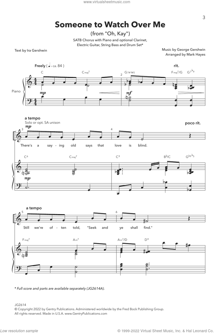 Someone to Watch Over Me (arr. Mark Hayes) sheet music for choir (SATB: soprano, alto, tenor, bass) by George Gershwin, Mark Hayes, George Gershwin & Ira Gershwin and Ira Gershwin, intermediate skill level
