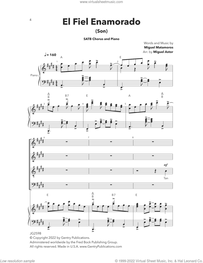 El Fiel Enamorado (The Faithful Lover) sheet music for choir (SATB Divisi) by Miguel Matamoros, Miguel Astor and Traditional Spanish Folk Song, intermediate skill level