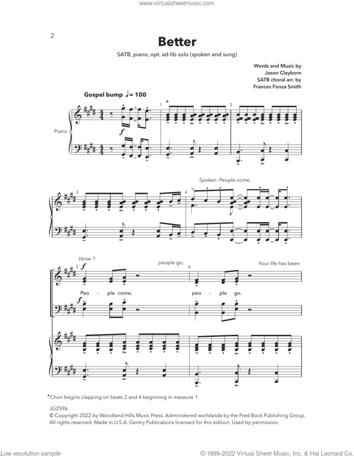 Better sheet music for choir (SATB: soprano, alto, tenor, bass) by Frances Fonza Smith and Jason Clayborn, intermediate skill level