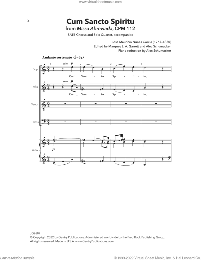 Cum Sancto Spiritu sheet music for choir (SATB Divisi) by Alec Schumaker, Jose Nunes-Garcia and Marques L.A. Garrett, intermediate skill level