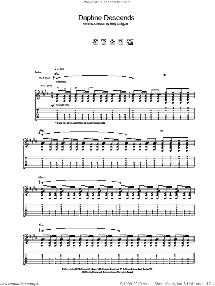Daphne Descends sheet music for guitar (tablature) by The Smashing Pumpkins, intermediate skill level