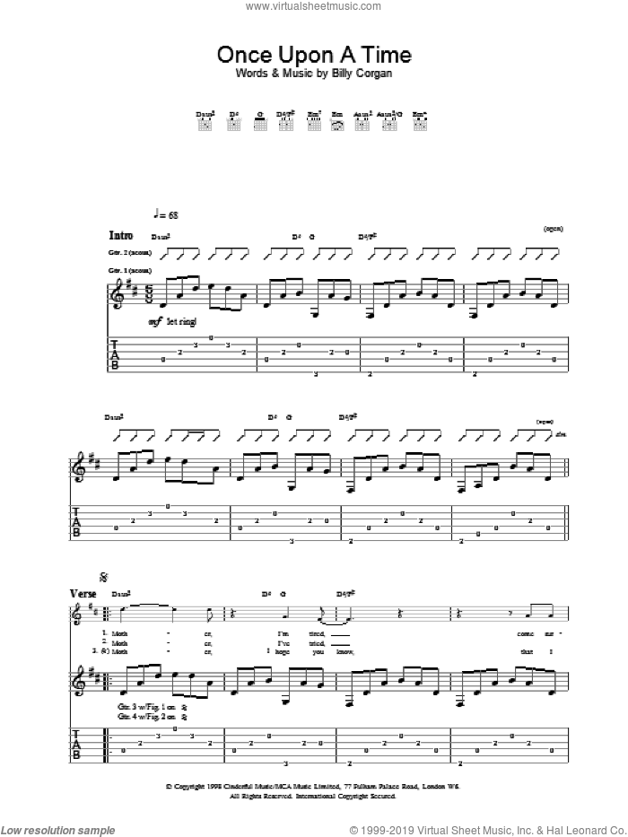 Once Upon A Time sheet music for guitar (tablature) by The Smashing Pumpkins, intermediate skill level