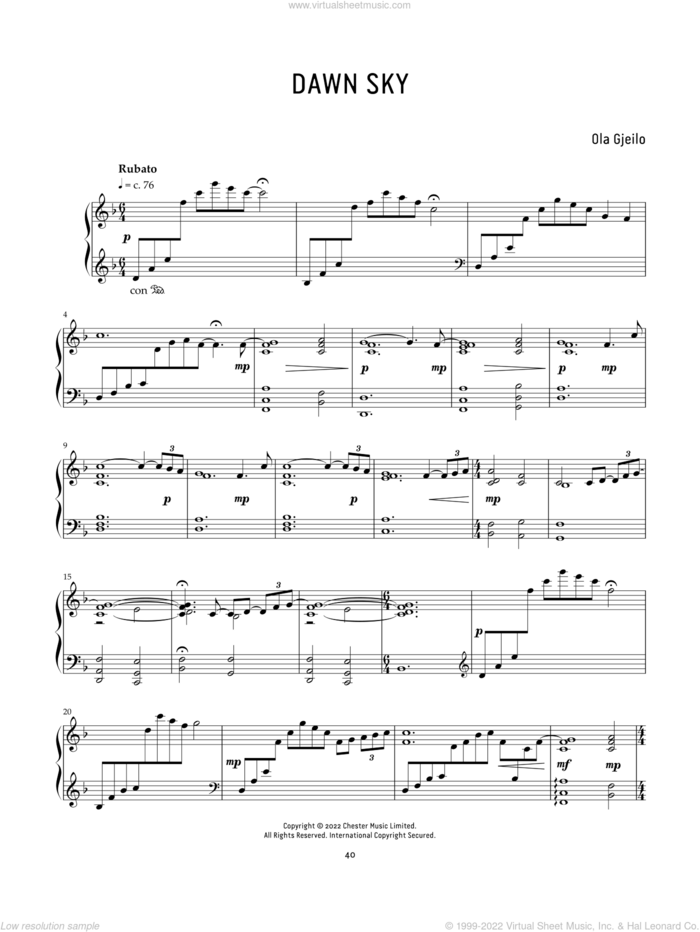 Dawn Sky sheet music for piano solo by Ola Gjeilo, classical score, intermediate skill level