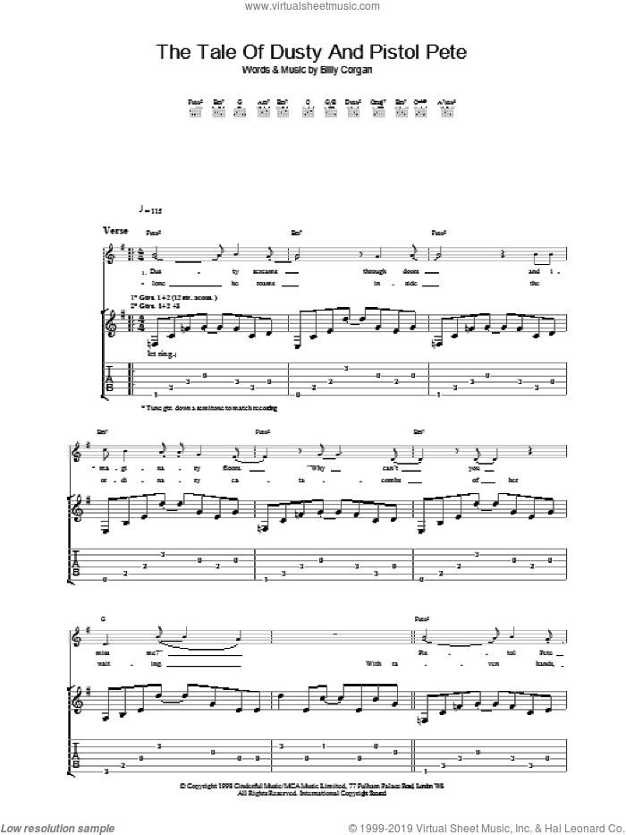 The Tale Of Dusty And Pistol Pete sheet music for guitar (tablature) by The Smashing Pumpkins, intermediate skill level