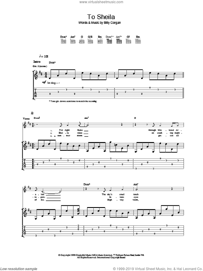 To Sheila sheet music for guitar (tablature) by The Smashing Pumpkins, intermediate skill level