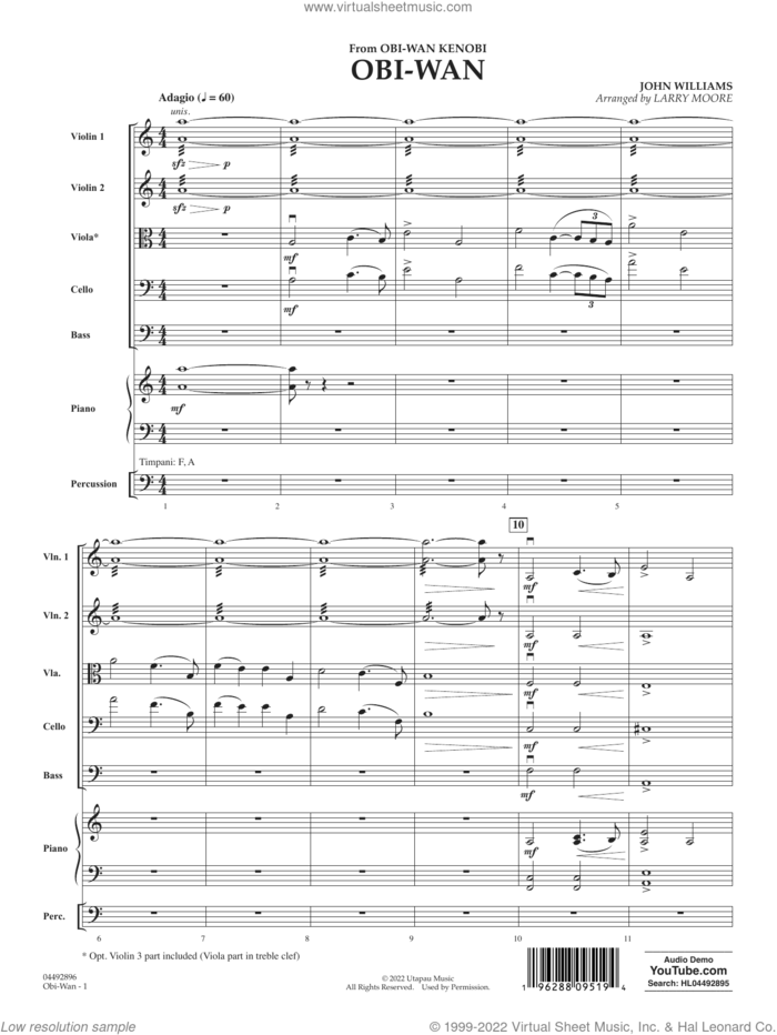 Obi-Wan (from Obi-Wan Kenobi) (arr. Larry Moore) (COMPLETE) sheet music for orchestra by John Williams and Larry Moore, intermediate skill level