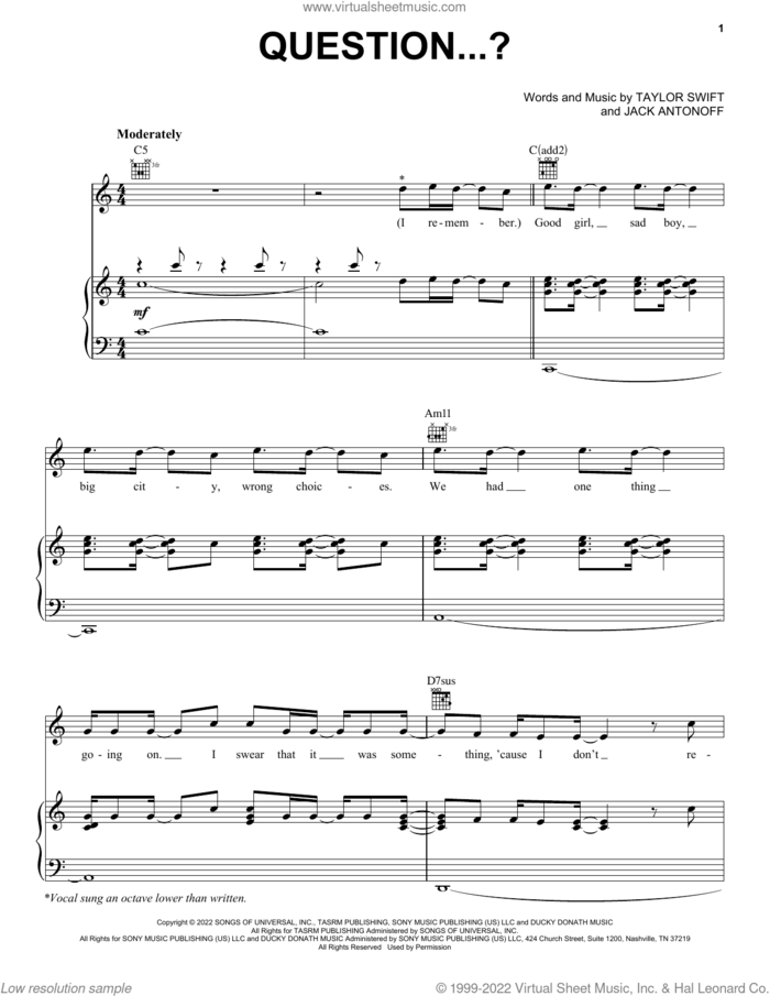 Question...? sheet music for voice, piano or guitar by Taylor Swift and Jack Antonoff, intermediate skill level