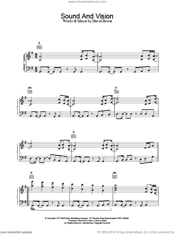 Sound And Vision sheet music for voice, piano or guitar by David Bowie, intermediate skill level
