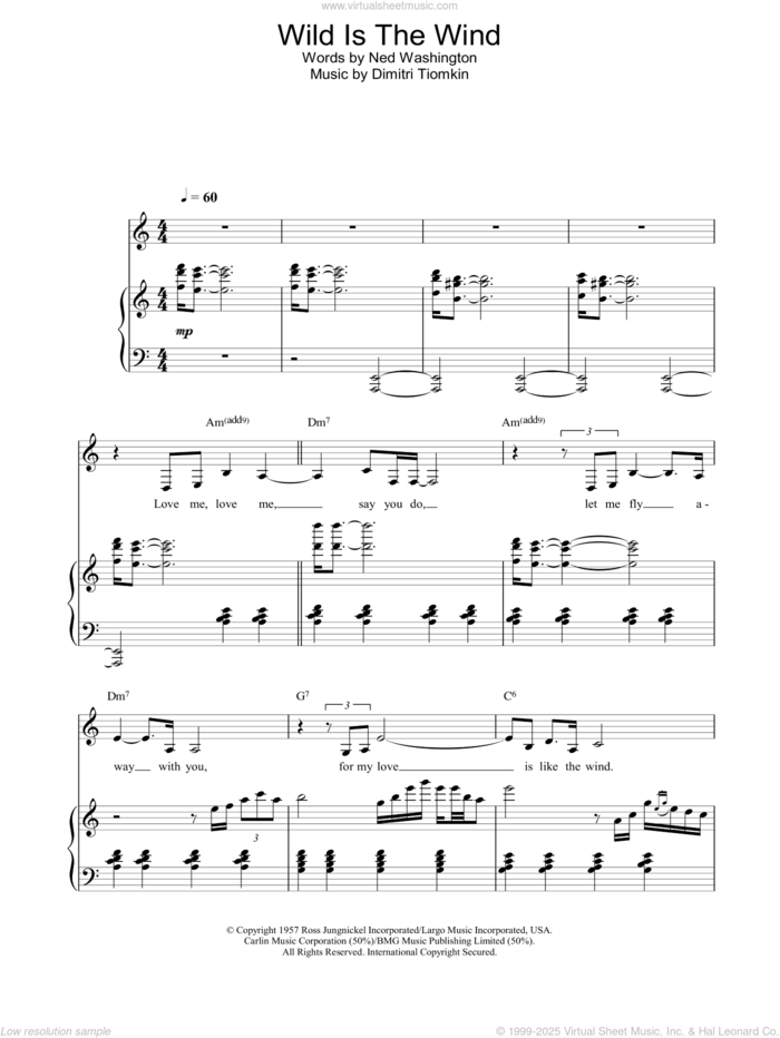 Wild Is The Wind sheet music for voice, piano or guitar by Nina Simone, intermediate skill level