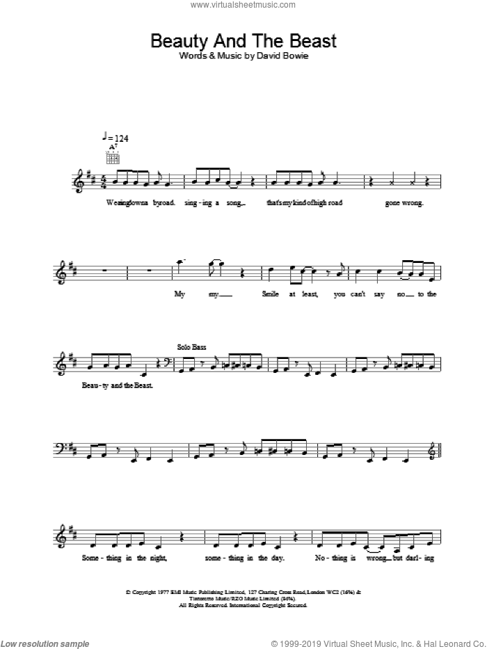 Beauty And The Beast sheet music for voice and other instruments (fake book) by David Bowie, intermediate skill level