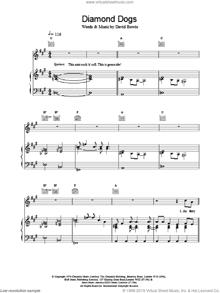 Diamond Dogs sheet music for voice, piano or guitar by David Bowie, intermediate skill level