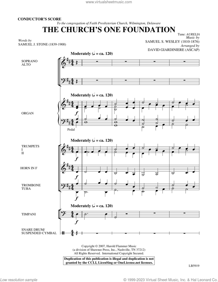 The Church's One Foundation (arr. David Giardiniere) (COMPLETE) sheet music for orchestra/band by Samuel S. Wesley, David Giardiniere and Samuel J. Stone, intermediate skill level