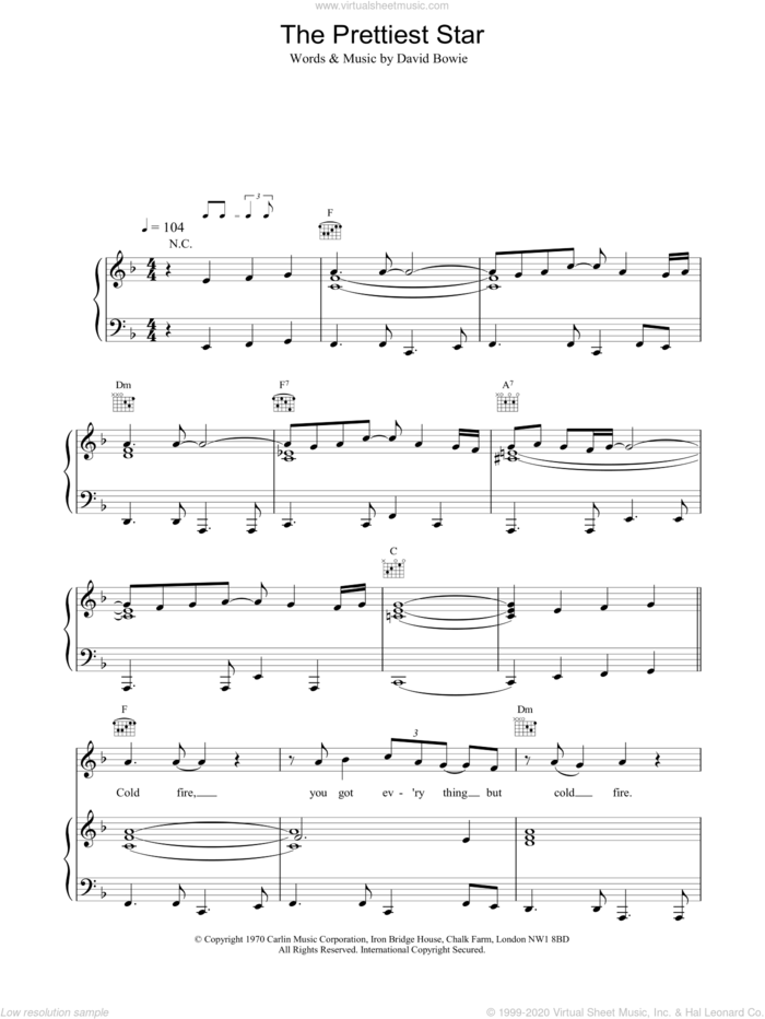 The Prettiest Star sheet music for voice, piano or guitar by David Bowie, intermediate skill level
