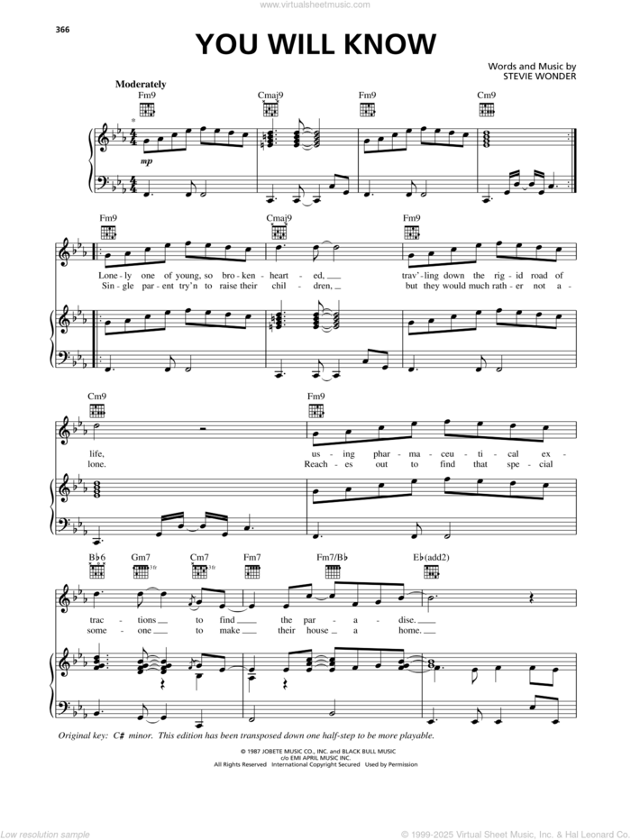 You Will Know sheet music for voice, piano or guitar by Stevie Wonder, intermediate skill level