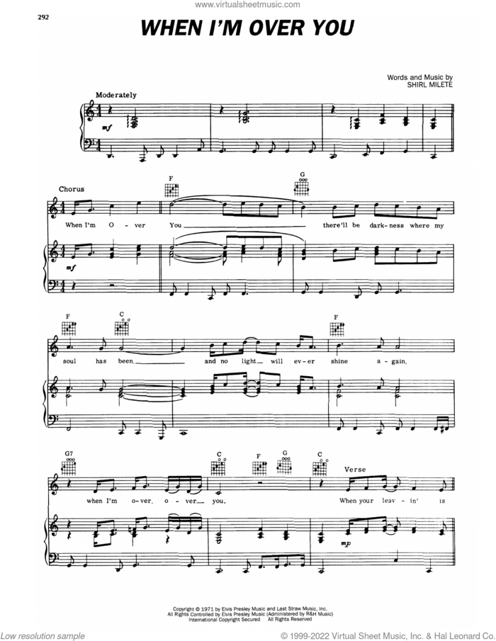 When I'm Over You sheet music for voice, piano or guitar by Elvis Presley and Shirl Milete, intermediate skill level