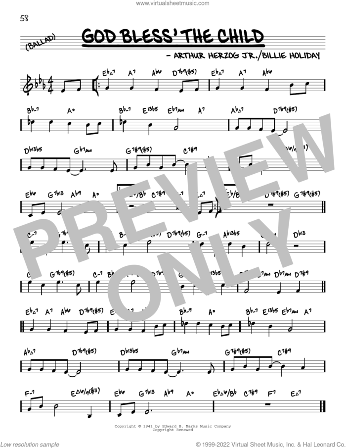 God Bless' The Child (arr. David Hazeltine) sheet music for voice and other instruments (real book) by Billie Holiday, David Hazeltine and Arthur Herzog Jr., intermediate skill level