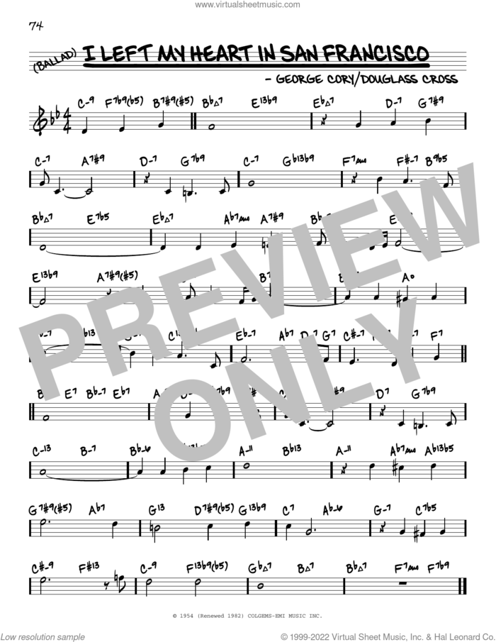 I Left My Heart In San Francisco (arr. David Hazeltine) sheet music for voice and other instruments (real book) by Tony Bennett, David Hazeltine, Douglass Cross and George Cory, intermediate skill level