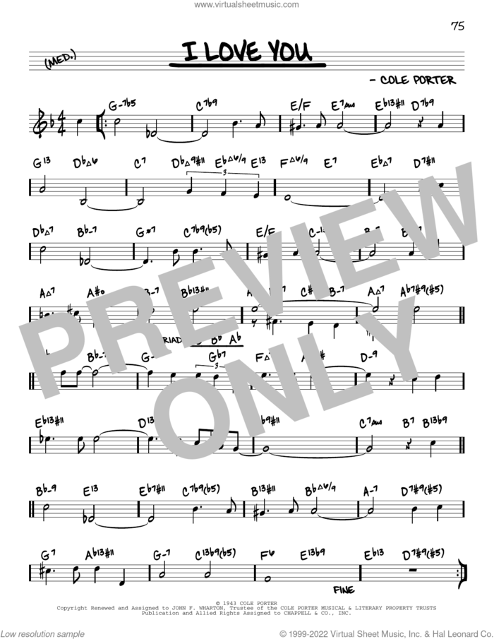 I Love You (arr. David Hazeltine) sheet music for voice and other instruments (real book) by Cole Porter and David Hazeltine, intermediate skill level