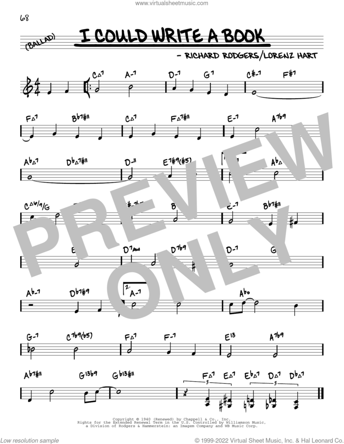 I Could Write A Book (arr. David Hazeltine) sheet music for voice and other instruments (real book) by Richard Rodgers, David Hazeltine, Lorenz Hart and Rodgers & Hart, intermediate skill level