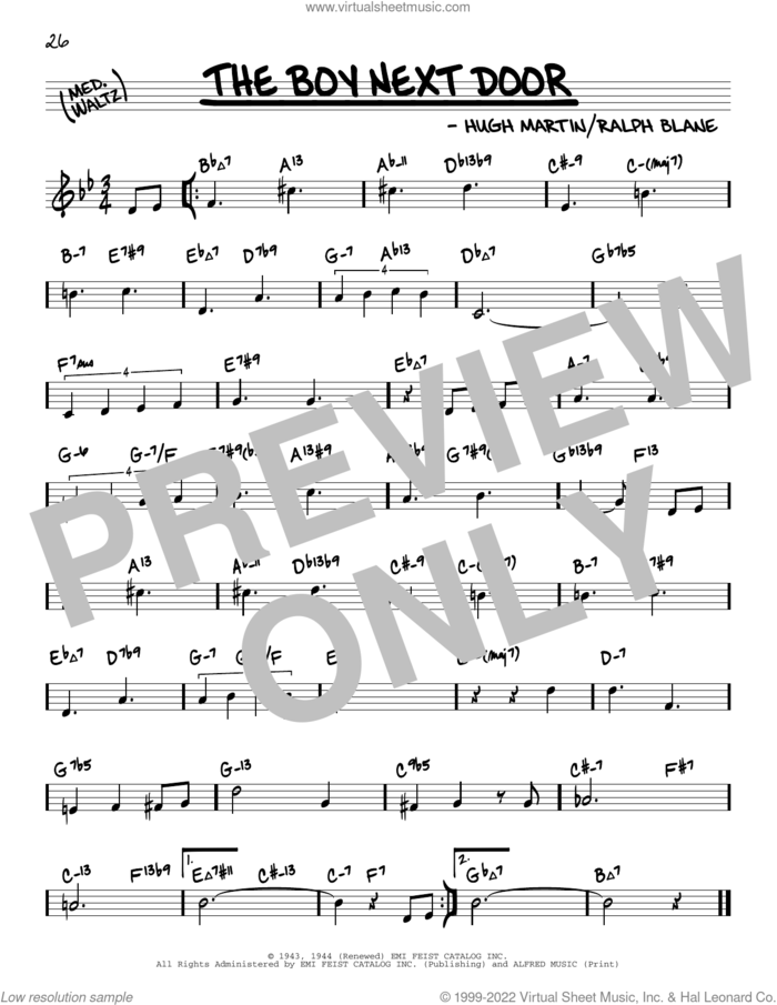 The Boy Next Door (from Meet Me In St. Louis) (arr. David Hazeltine) sheet music for voice and other instruments (real book) by Hugh Martin, David Hazeltine, Judy Garland, Hugh Martin & Ralph Blane and Ralph Blane, intermediate skill level