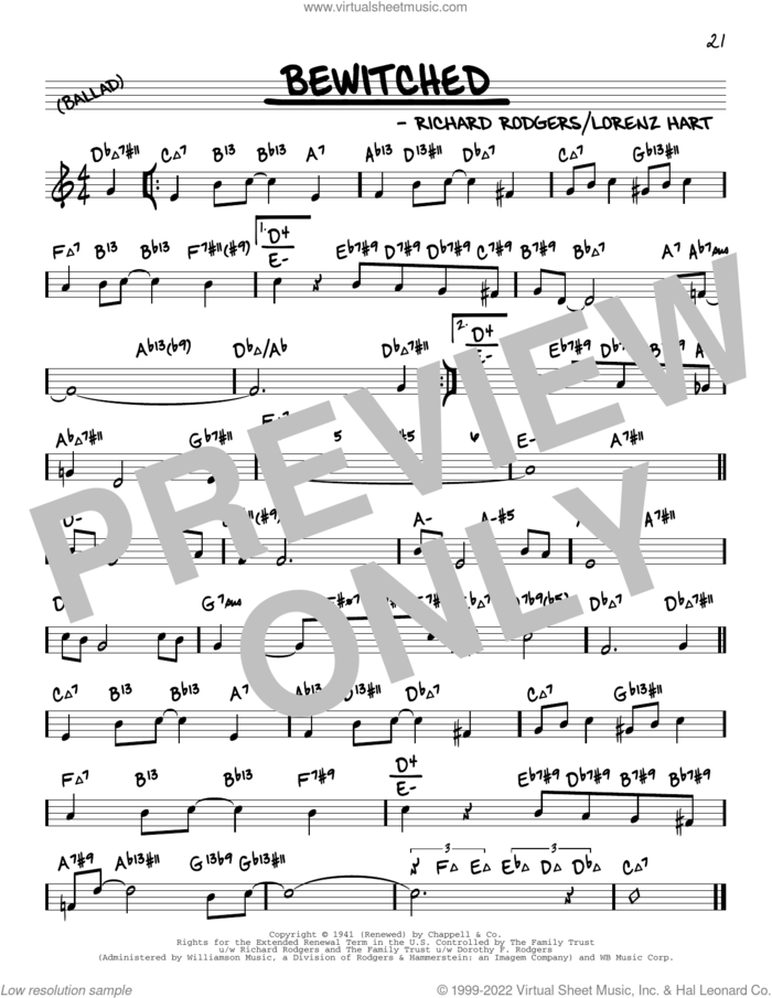 Bewitched (arr. David Hazeltine) sheet music for voice and other instruments (real book) by Richard Rodgers, David Hazeltine, Lorenz Hart and Rodgers & Hart, intermediate skill level