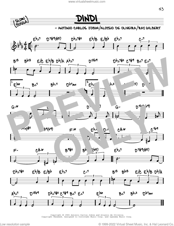 Dindi (arr. David Hazeltine) sheet music for voice and other instruments (real book) by Antonio Carlos Jobim, David Hazeltine, Aloysio De Oliveira and Ray Gilbert, intermediate skill level