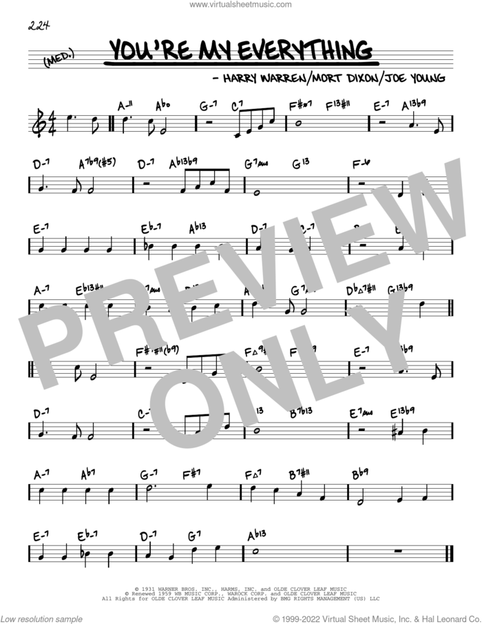 You're My Everything (arr. David Hazeltine) sheet music for voice and other instruments (real book) by Harry Warren, David Hazeltine, Joe Young and Mort Dixon, intermediate skill level