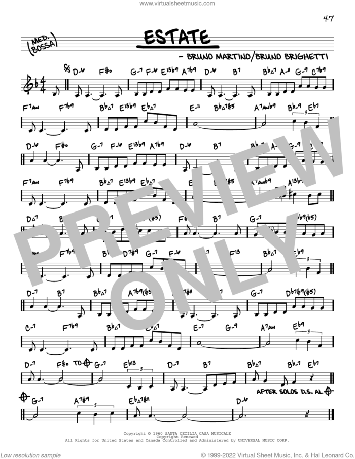 Estate (arr. David Hazeltine) sheet music for voice and other instruments (real book) by Bruno Martino, David Hazeltine and Bruno Brighetti, intermediate skill level