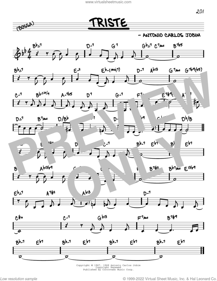 Triste (arr. David Hazeltine) sheet music for voice and other instruments (real book) by Antonio Carlos Jobim and David Hazeltine, intermediate skill level