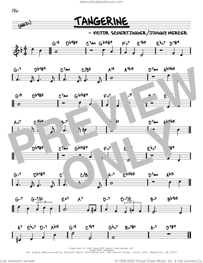 Tangerine (arr. David Hazeltine) sheet music for voice and other instruments (real book) by Johnny Mercer, David Hazeltine and Victor Schertzinger, intermediate skill level