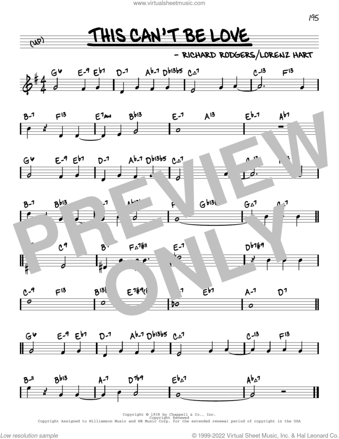 This Can't Be Love (arr. David Hazeltine) sheet music for voice and other instruments (real book) by Richard Rodgers, David Hazeltine, Lorenz Hart and Rodgers & Hart, intermediate skill level